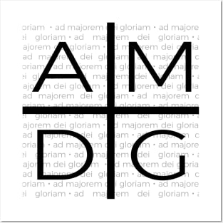 Ad Majorem Dei Gloriam Jesuit Cross with text black Posters and Art